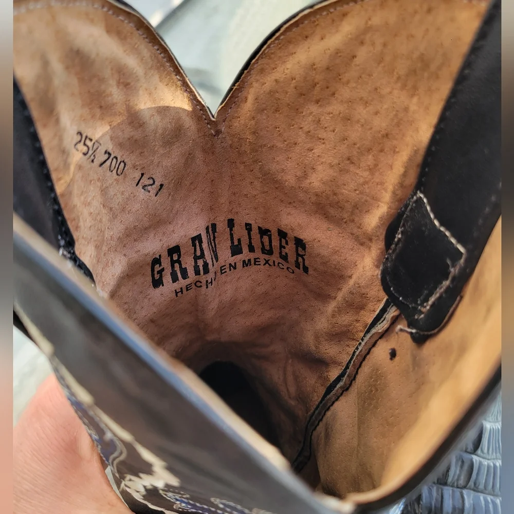 Gran Lider Black Caiman Exotic Leather Crocodile Western Embroidery Boots Unisex